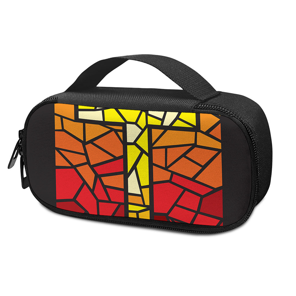 Orange And Red Stained Glass Cross Print Insulin Cooler Travel Case