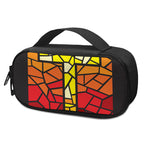 Orange And Red Stained Glass Cross Print Insulin Cooler Travel Case