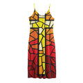 Orange And Red Stained Glass Cross Print Jersey Midi Cami Dress
