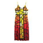 Orange And Red Stained Glass Cross Print Jersey Midi Cami Dress
