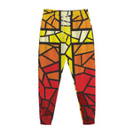 Orange And Red Stained Glass Cross Print Jogger Pants