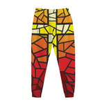Orange And Red Stained Glass Cross Print Jogger Pants