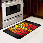 Orange And Red Stained Glass Cross Print Kitchen Mat