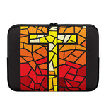 Orange And Red Stained Glass Cross Print Laptop Sleeve