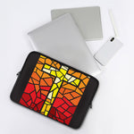 Orange And Red Stained Glass Cross Print Laptop Sleeve
