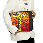 Orange And Red Stained Glass Cross Print Laptop Sleeve