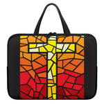 Orange And Red Stained Glass Cross Print Laptop Sleeve With Handle