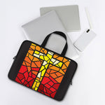 Orange And Red Stained Glass Cross Print Laptop Sleeve With Handle