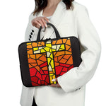 Orange And Red Stained Glass Cross Print Laptop Sleeve With Handle