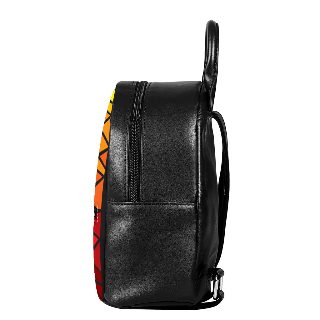 Orange And Red Stained Glass Cross Print Leather Backpack