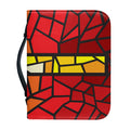 Orange And Red Stained Glass Cross Print Leather Bible Cover