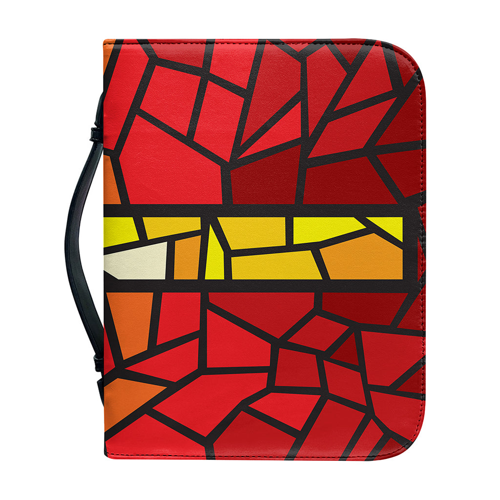 Orange And Red Stained Glass Cross Print Leather Bible Cover