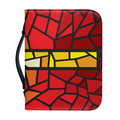 Orange And Red Stained Glass Cross Print Leather Bible Cover