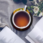 Orange And Red Stained Glass Cross Print Leather Coaster Set