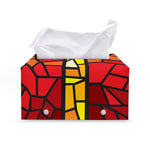 Orange And Red Stained Glass Cross Print Leather Tissue Box Cover