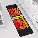 Orange And Red Stained Glass Cross Print Long Kitchen Mat