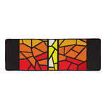 Orange And Red Stained Glass Cross Print Long Kitchen Mat
