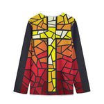 Orange And Red Stained Glass Cross Print Long Sleeve Short Coat