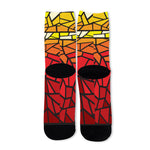 Orange And Red Stained Glass Cross Print Long Socks