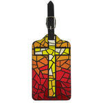 Orange And Red Stained Glass Cross Print Luggage Tag
