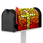 Orange And Red Stained Glass Cross Print Mailbox Cover