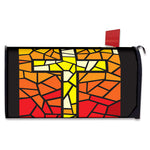 Orange And Red Stained Glass Cross Print Mailbox Cover