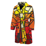 Orange And Red Stained Glass Cross Print Men's Bathrobe