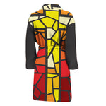 Orange And Red Stained Glass Cross Print Men's Bathrobe