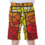 Orange And Red Stained Glass Cross Print Men's Beach Shorts