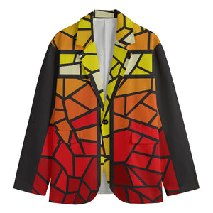 Orange And Red Stained Glass Cross Print Men's Blazer