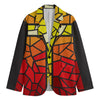 Orange And Red Stained Glass Cross Print Men's Blazer