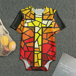 Orange And Red Stained Glass Cross Print Men's Bodysuit