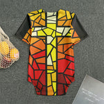Orange And Red Stained Glass Cross Print Men's Bodysuit