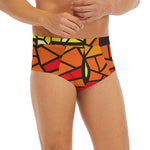 Orange And Red Stained Glass Cross Print Men's Briefs
