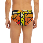 Orange And Red Stained Glass Cross Print Men's Briefs