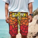 Orange And Red Stained Glass Cross Print Men's Cargo Shorts