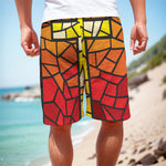 Orange And Red Stained Glass Cross Print Men's Cargo Shorts