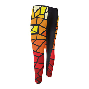 Orange And Red Stained Glass Cross Print Men's Compression Pants