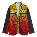 Orange And Red Stained Glass Cross Print Men's Cotton Blazer