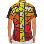 Orange And Red Stained Glass Cross Print Men's Deep V-Neck Shirt