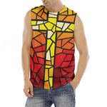 Orange And Red Stained Glass Cross Print Men's Fitness Tank Top