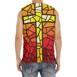 Orange And Red Stained Glass Cross Print Men's Fitness Tank Top