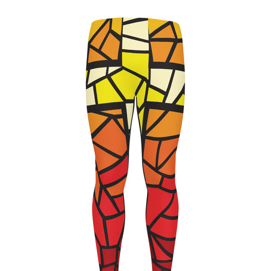 Orange And Red Stained Glass Cross Print Men's leggings