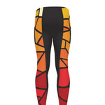 Orange And Red Stained Glass Cross Print Men's leggings