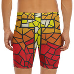 Orange And Red Stained Glass Cross Print Men's Long Boxer Briefs