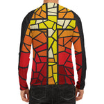 Orange And Red Stained Glass Cross Print Men's Long Sleeve Rash Guard