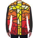 Orange And Red Stained Glass Cross Print Men's Long Sleeve T-Shirt