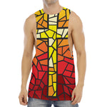 Orange And Red Stained Glass Cross Print Men's Muscle Tank Top