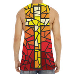 Orange And Red Stained Glass Cross Print Men's Muscle Tank Top