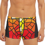 Orange And Red Stained Glass Cross Print Men's Short Boxer Briefs